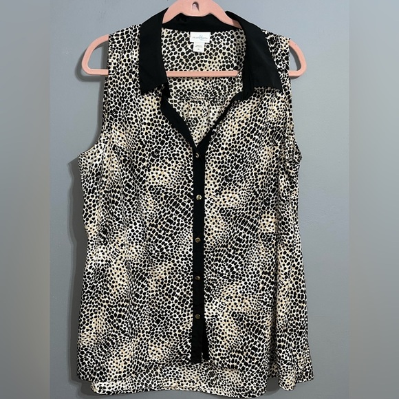Jaclyn Smith Sleeveless Blouse with Notched Collar animal print size 1XL - Picture 1 of 7